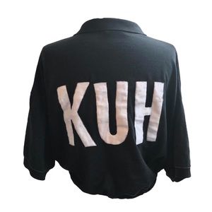 Upcycled Cute Black Crop Top Size Unisex XL Cow Themed Shirt Kuh with Elastic